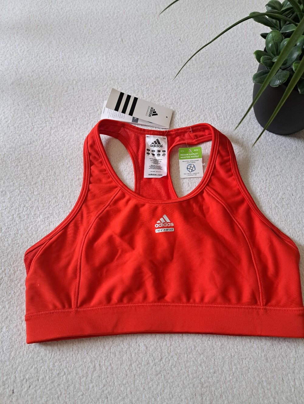 Adidas TechFit Sports Bra Womens Size Large Orange NWT Activewear Workout Run